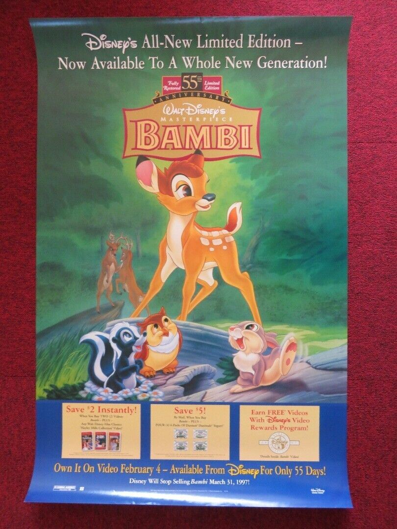 BAMBI VHS US ONE SHEET ROLLED POSTER DISNEY 1997