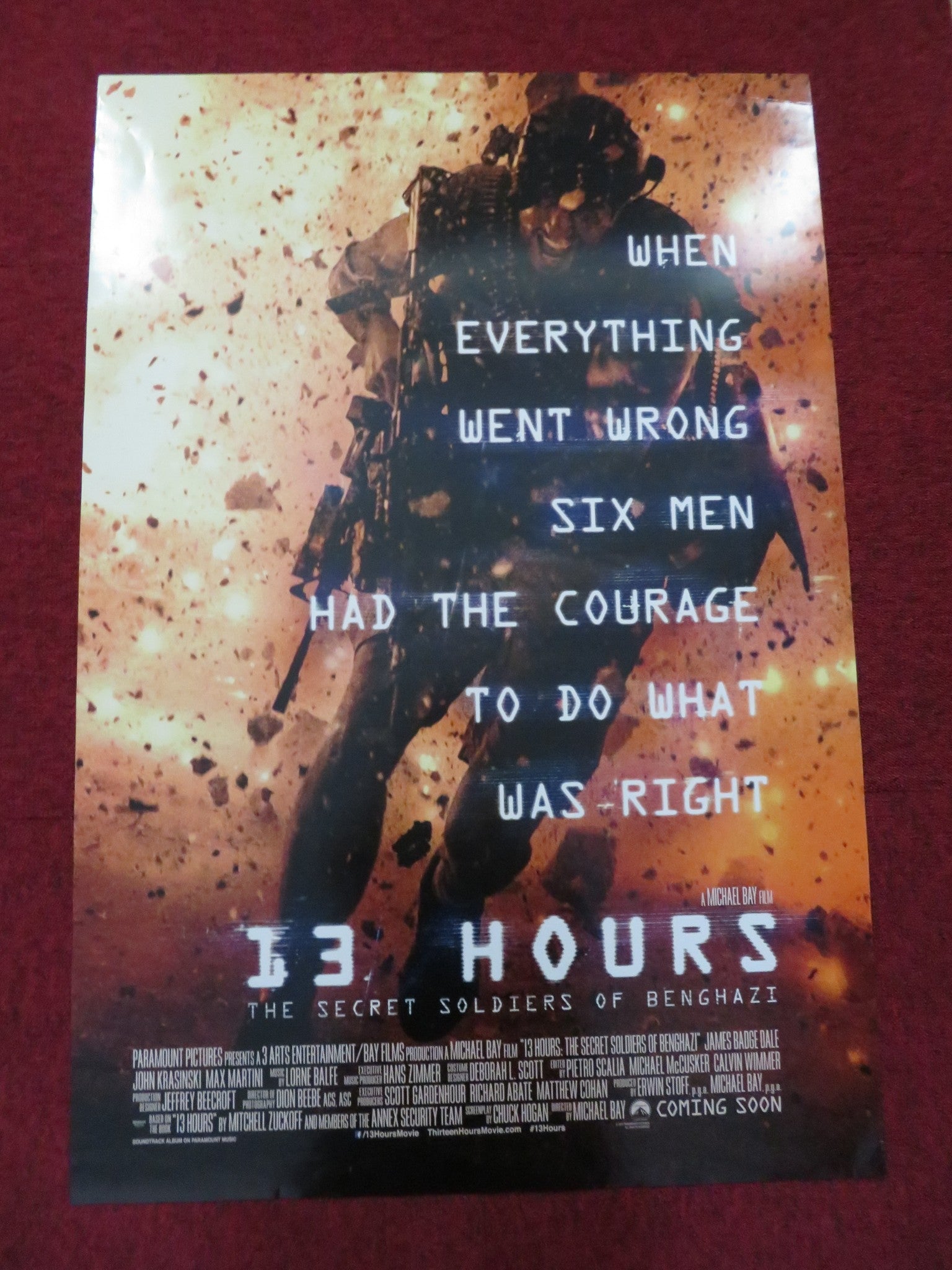 13 HOURS UK ONE SHEET ROLLED POSTER JOHN KRASINSKI JAMES BADGE DALE 2016 - Rendezvous Cinema