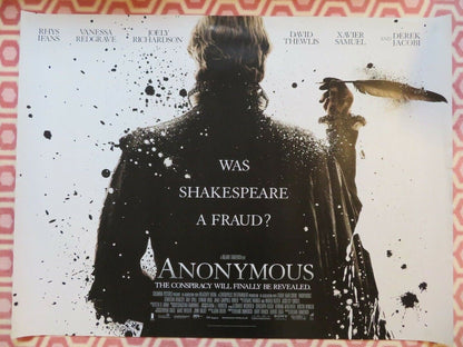 ANONYMOUS QUAD (30"x 40") ROLLED POSTER VENESSA REDGRAVE JOELY RICHARDSON 2011