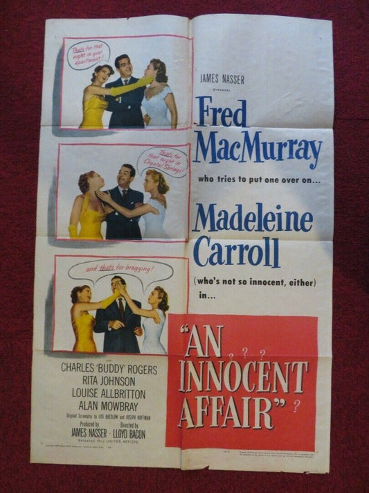 AN INNOCENT AFFAIR FOLDED US ONE SHEET POSTER FRED MACMURRAY M CARROLL 1948