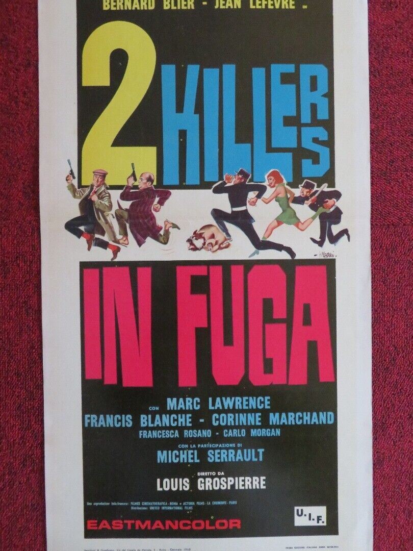 2 KILLERS IN FUGA ITALIAN LOCANDINA (27.5"x13") POSTER BERNARD BLIER 1968 - Rendezvous Cinema