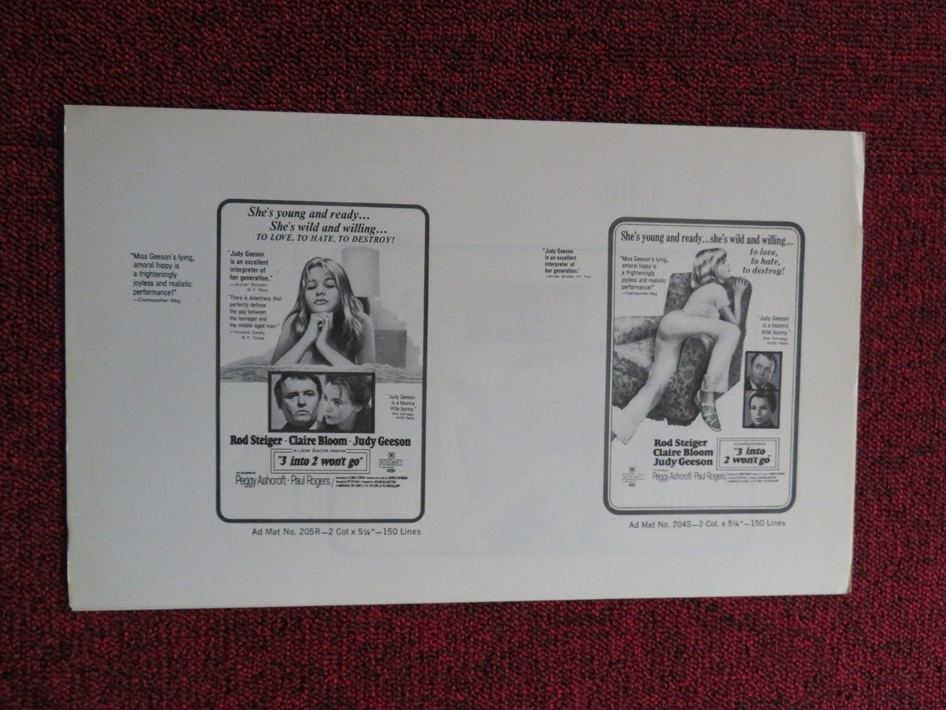 3 INTO 2 WON'T GO US PRESSBOOK AND SUPPLEMENTS - UNCUT R. STEIGER J. BRIDGES '69 - Rendezvous Cinema