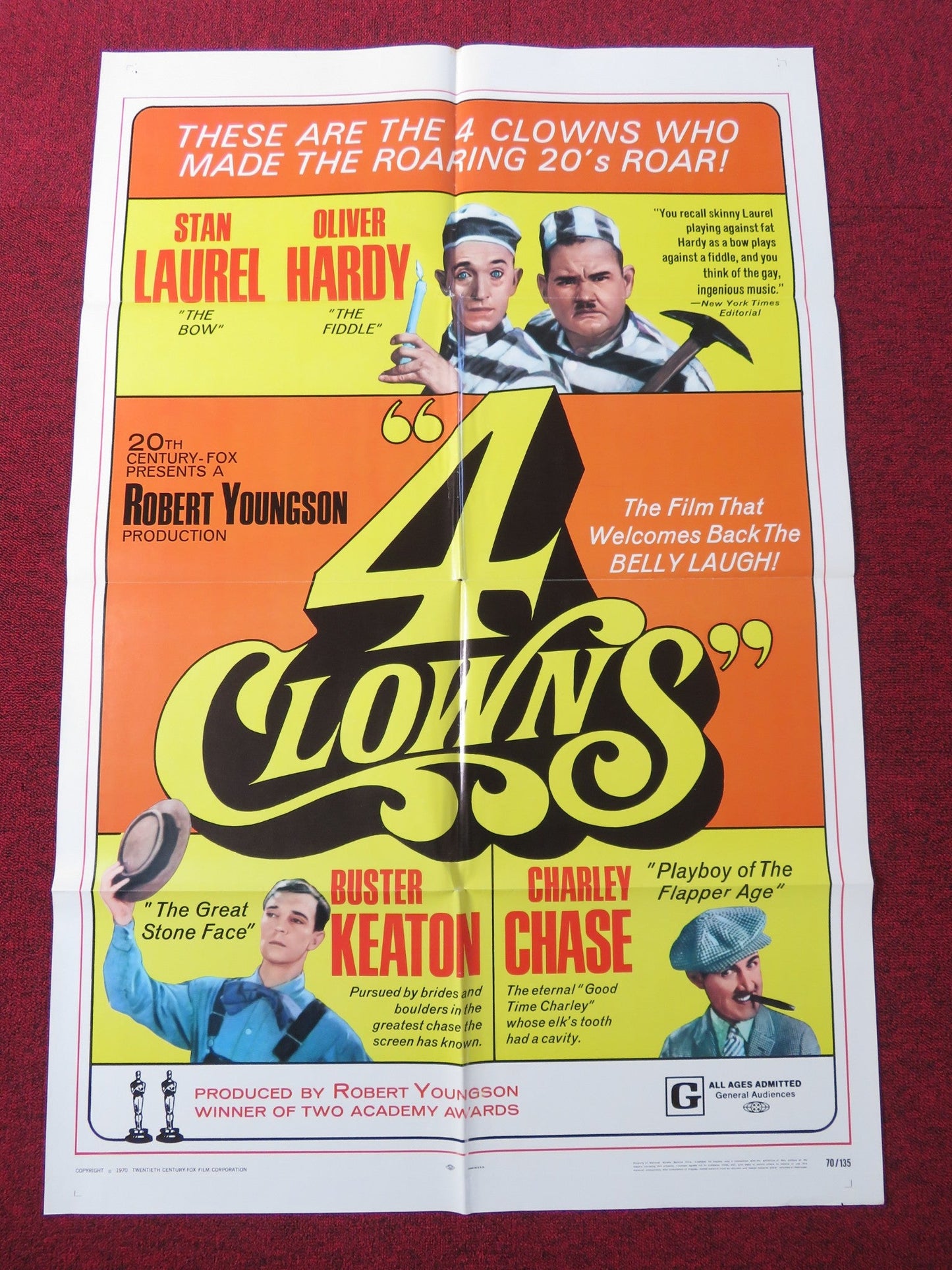 4 CLOWNS FOLDED US ONE SHEET POSTER LAUREL HARDY BUSTER KEATON 1970 - Rendezvous Cinema