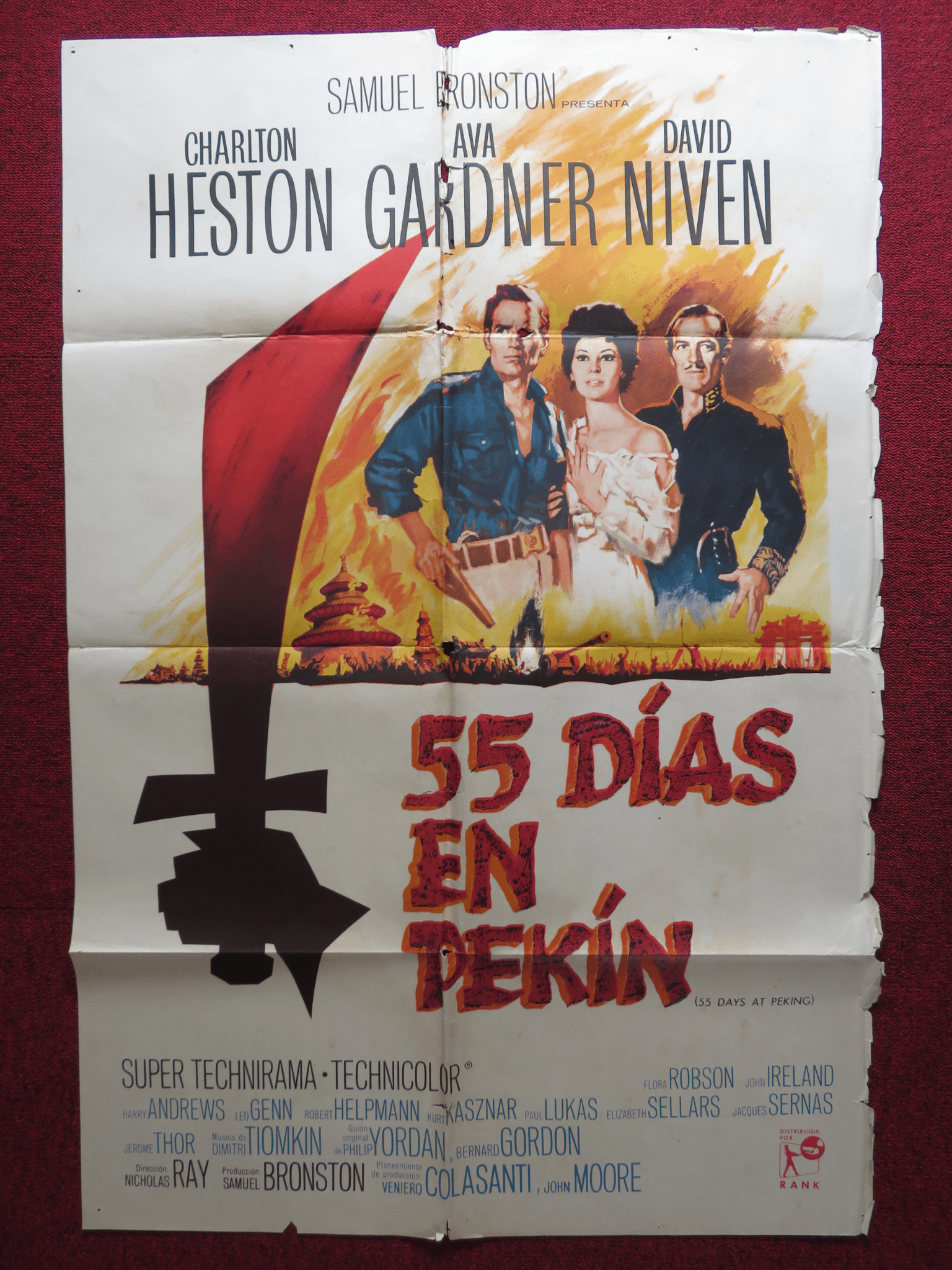 55 DAYS AT PEKING FOLDED ARGENTINA ONE SHEET POSTER C. HESTON A. GARDNER 1963 - Rendezvous Cinema