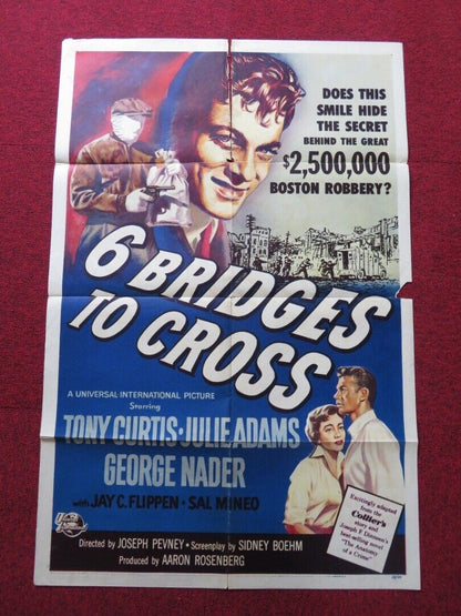 6 BRIDGES TO CROSS FOLDED US ONE SHEET POSTER TONY CURTIS GEORGE NADER 1954 - Rendezvous Cinema