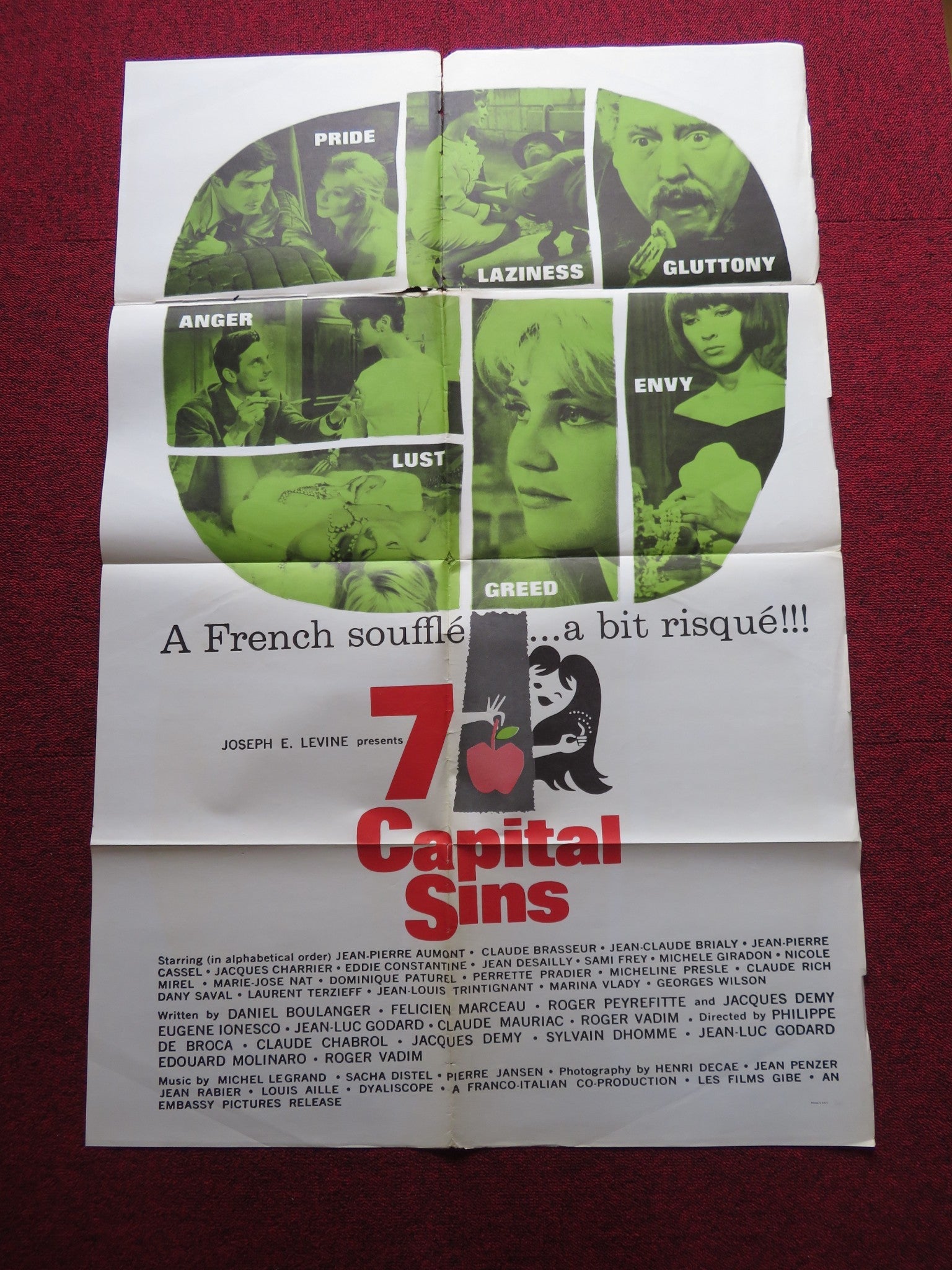 7 CAPITAL SINS FOLDED US ONE SHEET POSTER JEAN - PIERRE CASSEL 1962 - Rendezvous Cinema