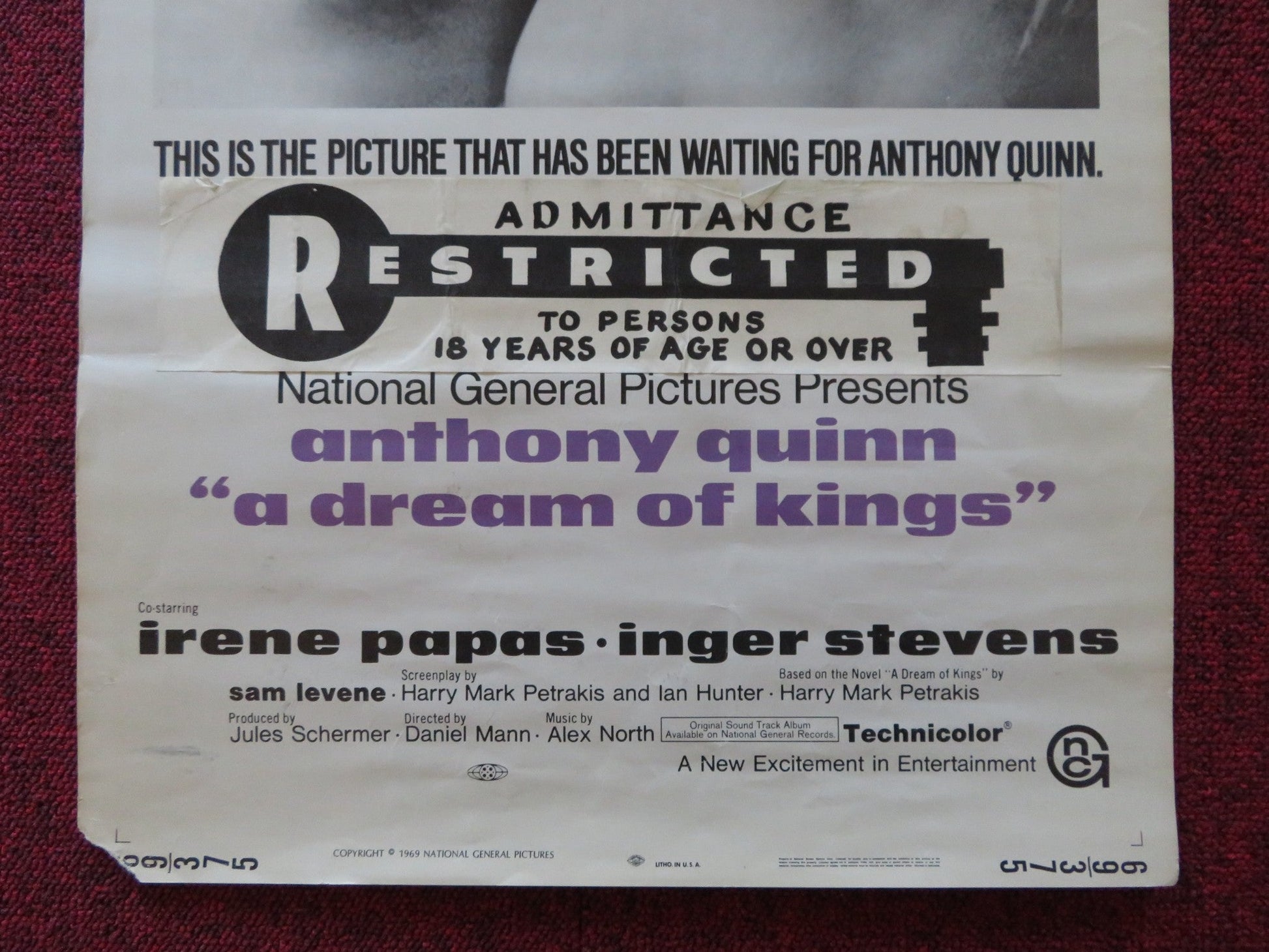 A DREAM OF KINGS US INSERT (14"x 36") POSTER ANTHONY QUINN IRENE PAPAS 1969 - Rendezvous Cinema