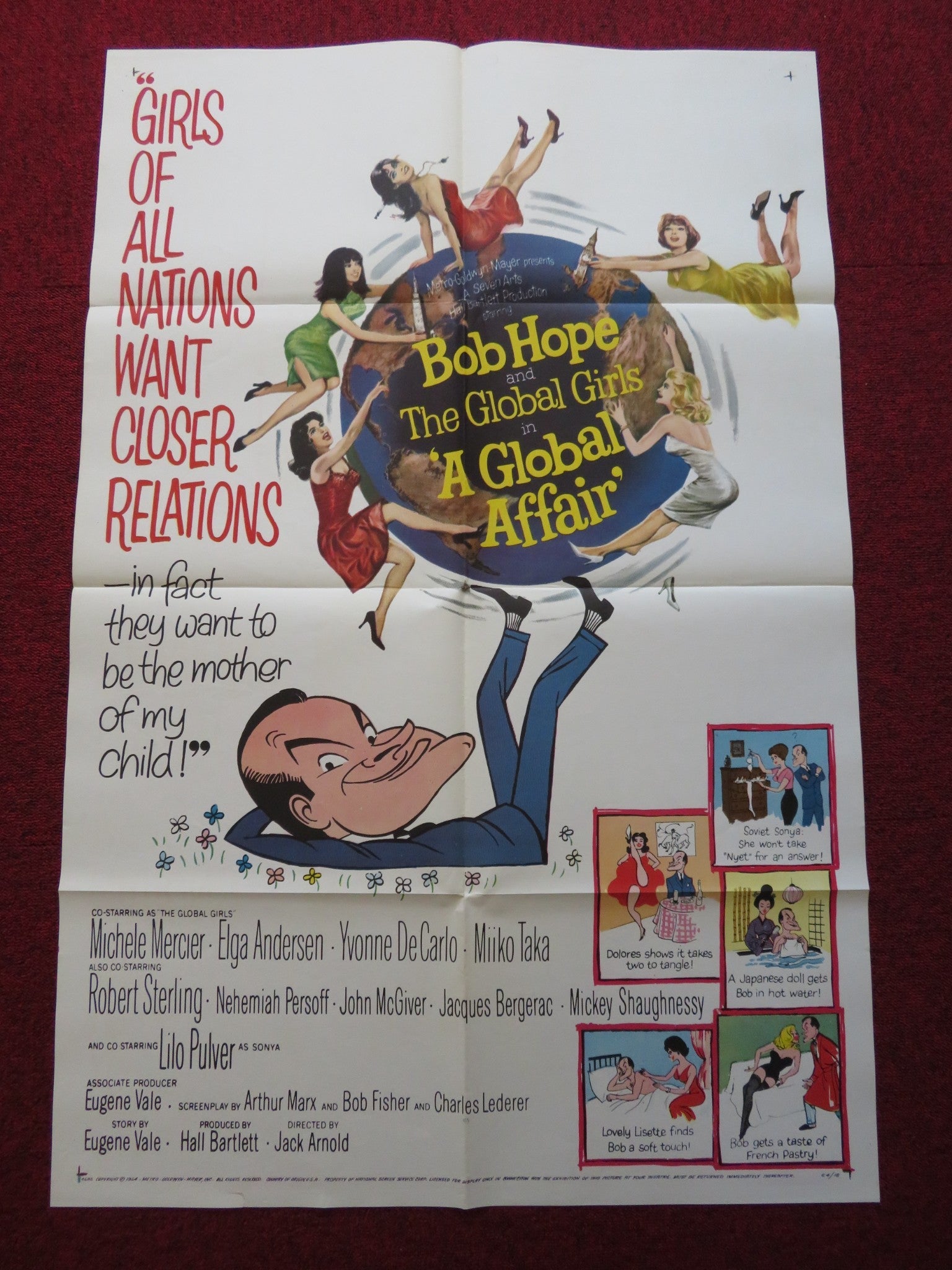 A GLOBAL AFFAIR FOLDED US ONE SHEET POSTER BOB HOPE MICHELE MERCIER 1964 - Rendezvous Cinema