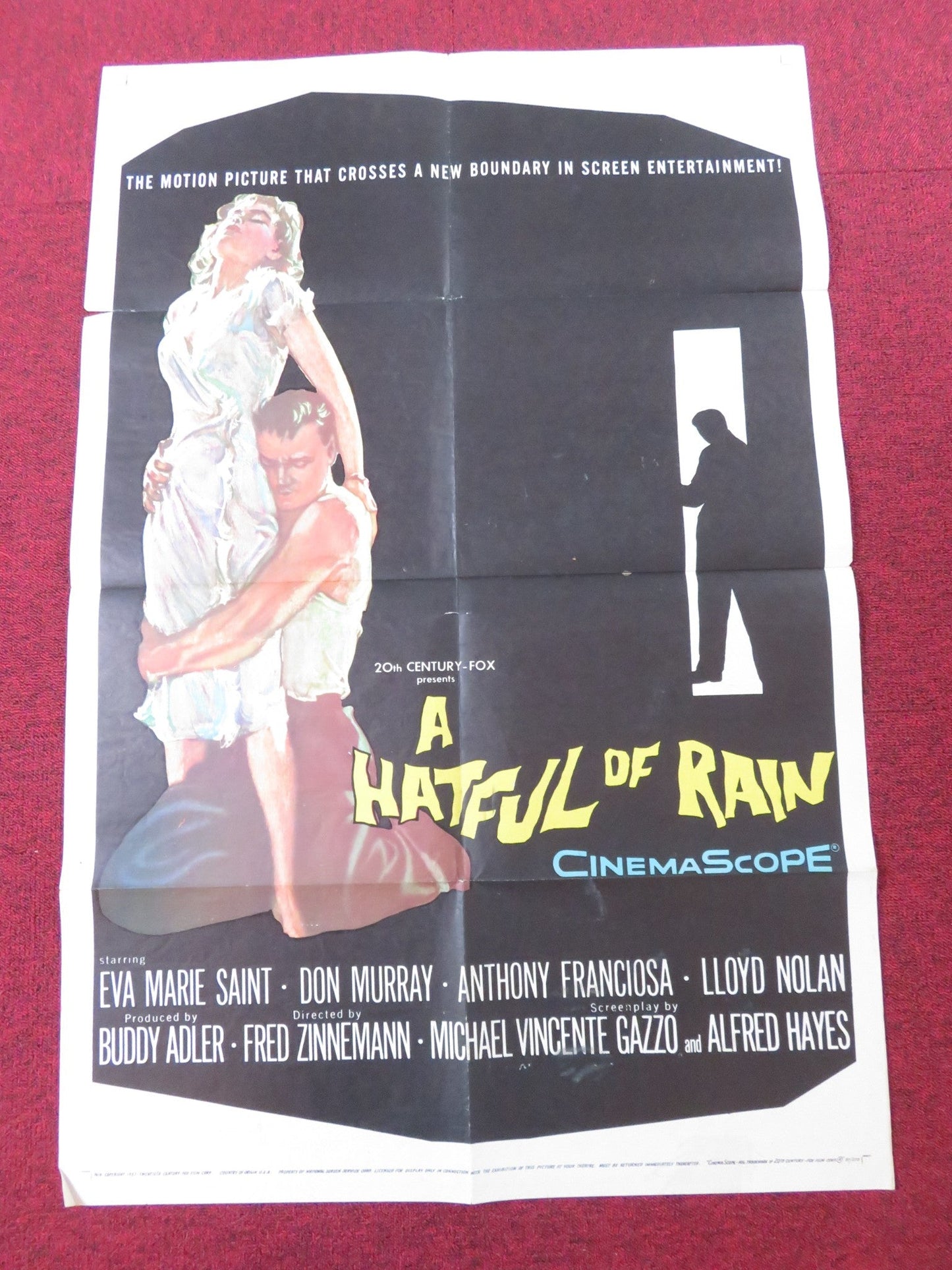 A HATFUL OF RAIN FOLDED US ONE SHEET POSTER EVA MARIE SAINT DON MURRAY 1957 - Rendezvous Cinema