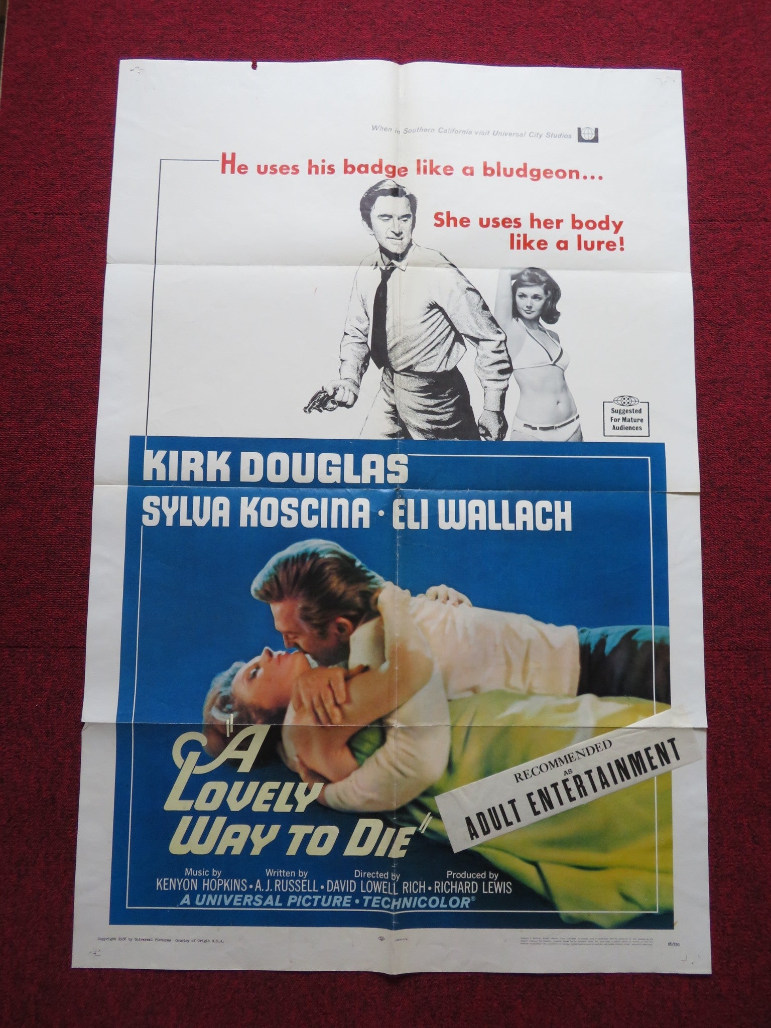 A LOVELY WAY TO DIE FOLDED US ONE SHEET POSTER KIRK DOUGLAS SYLVA KOSCINA 1968 - Rendezvous Cinema