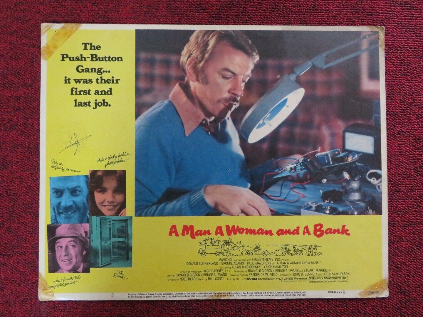 A MAN A WOMAN AND A BANK - 3 US LOBBY CARD DONALD SUTHERLAND 1979 - Rendezvous Cinema