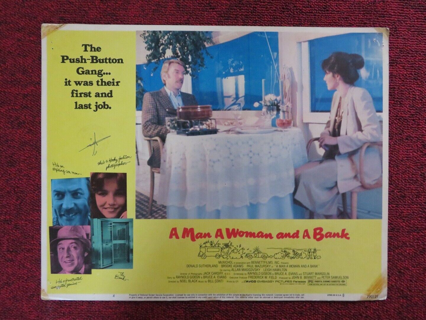 A MAN A WOMAN AND A BANK - 4 US LOBBY CARD DONALD SUTHERLAND BROOKE ADAMS 1979 - Rendezvous Cinema