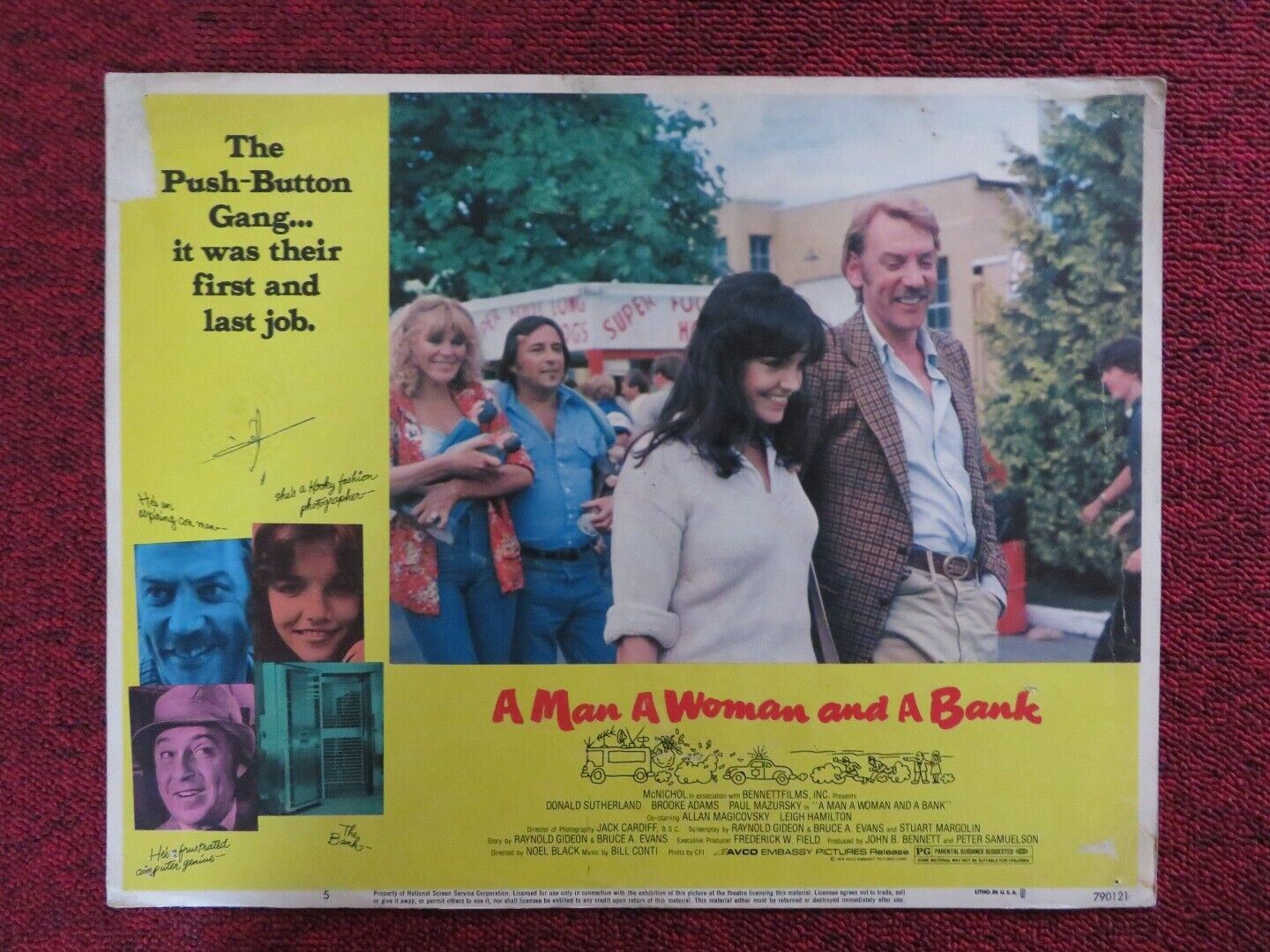 A MAN A WOMAN AND A BANK - 5 US LOBBY CARD DONALD SUTHERLAND BROOKE ADAMS 1979 - Rendezvous Cinema