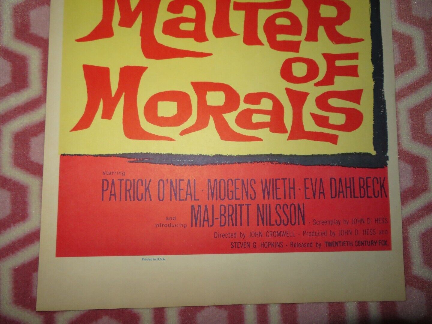 A MATTER OF MORALS US INSERT (14"x 36") POSTER PATRICK O'NEAL MOGENS WIETH 1960 - Rendezvous Cinema