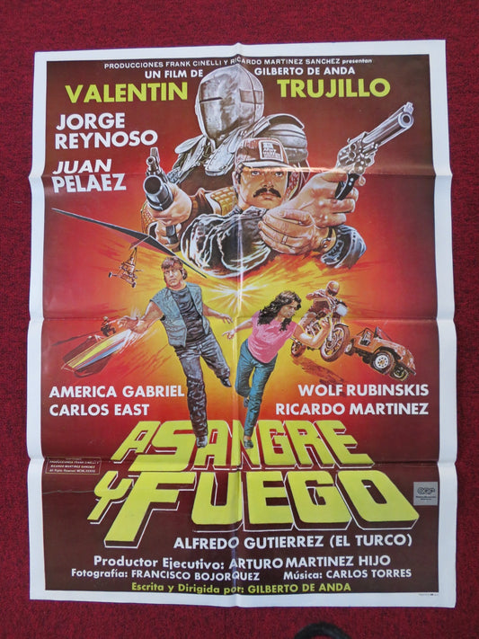 A SANGRE Y FUEGO FOLDED MEXICAN POSTER VALENTIN TRUJILLO JORGE REYNOSO 1990 - Rendezvous Cinema