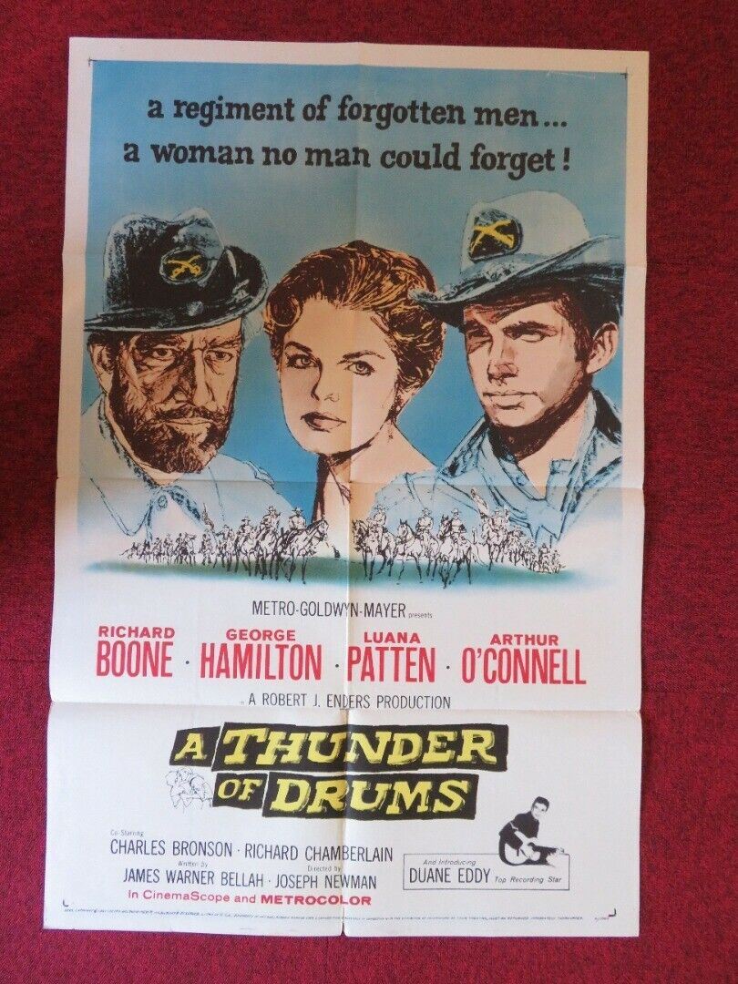 A THUNDER OF DRUMS FOLDED US ONE SHEET POSTER RICHARD BOONE GEORGE HAMILTON 1961 - Rendezvous Cinema