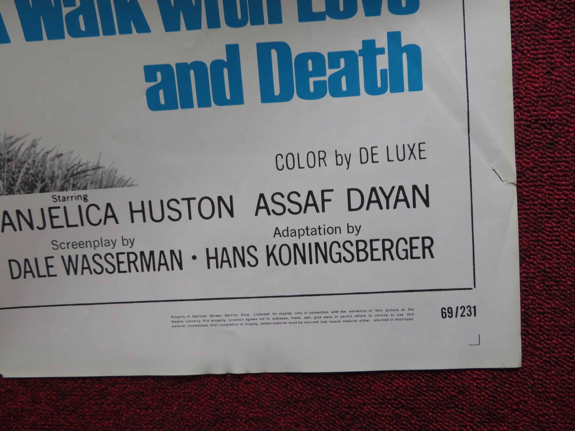 A WALK WITH LOVE AND DEATH FOLDED US ONE SHEET POSTER ANJELICA HUSTON 1969 - Rendezvous Cinema