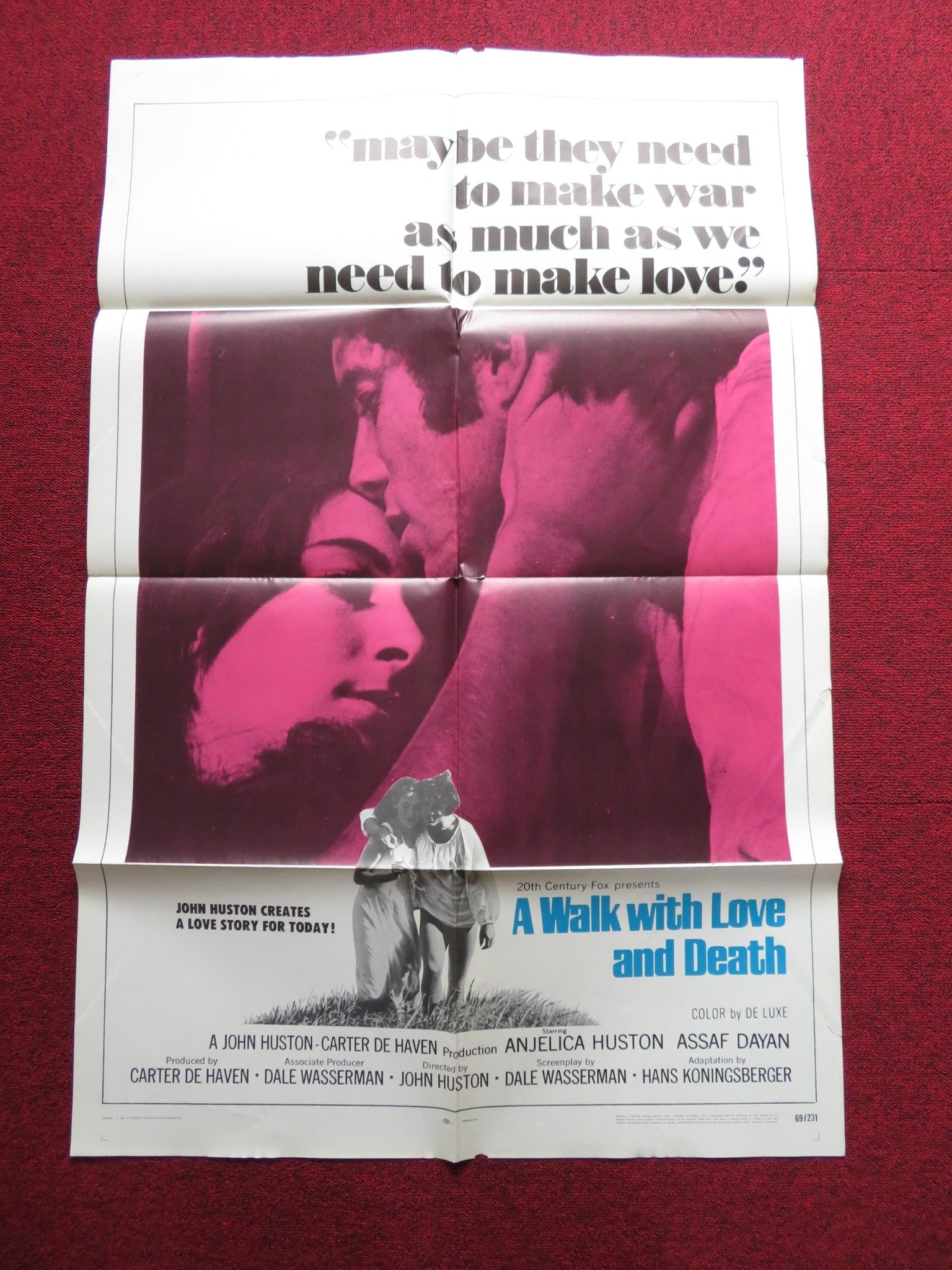 A WALK WITH LOVE AND DEATH FOLDED US ONE SHEET POSTER ANJELICA HUSTON 1969 - Rendezvous Cinema