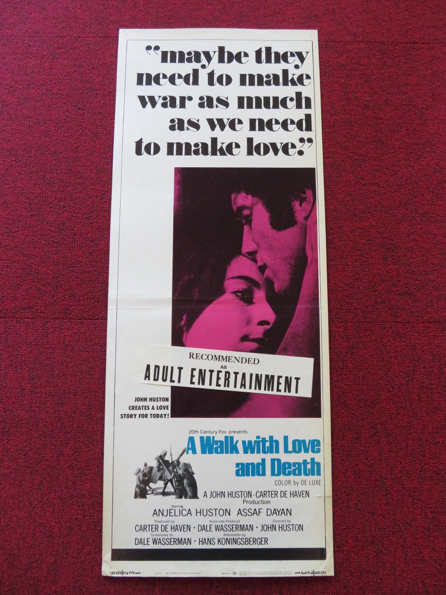 A WALK WITH LOVE AND DEATH US INSERT (14"x 36") POSTER ANJELICA HUSTON 1969 - Rendezvous Cinema