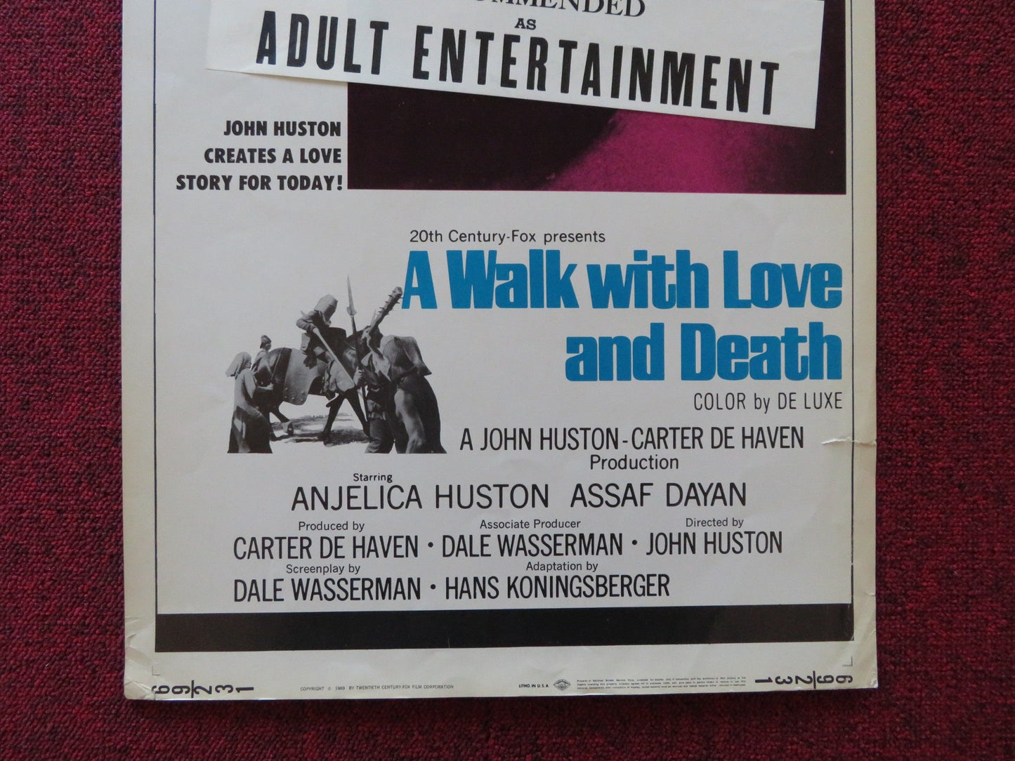 A WALK WITH LOVE AND DEATH US INSERT (14"x 36") POSTER ANJELICA HUSTON 1969 - Rendezvous Cinema