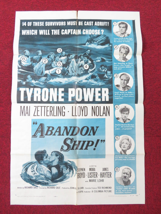 ABANDON SHIP! FOLDED US ONE SHEET POSTER TYRONE POWER MAI ZETTERLING 1957 - Rendezvous Cinema