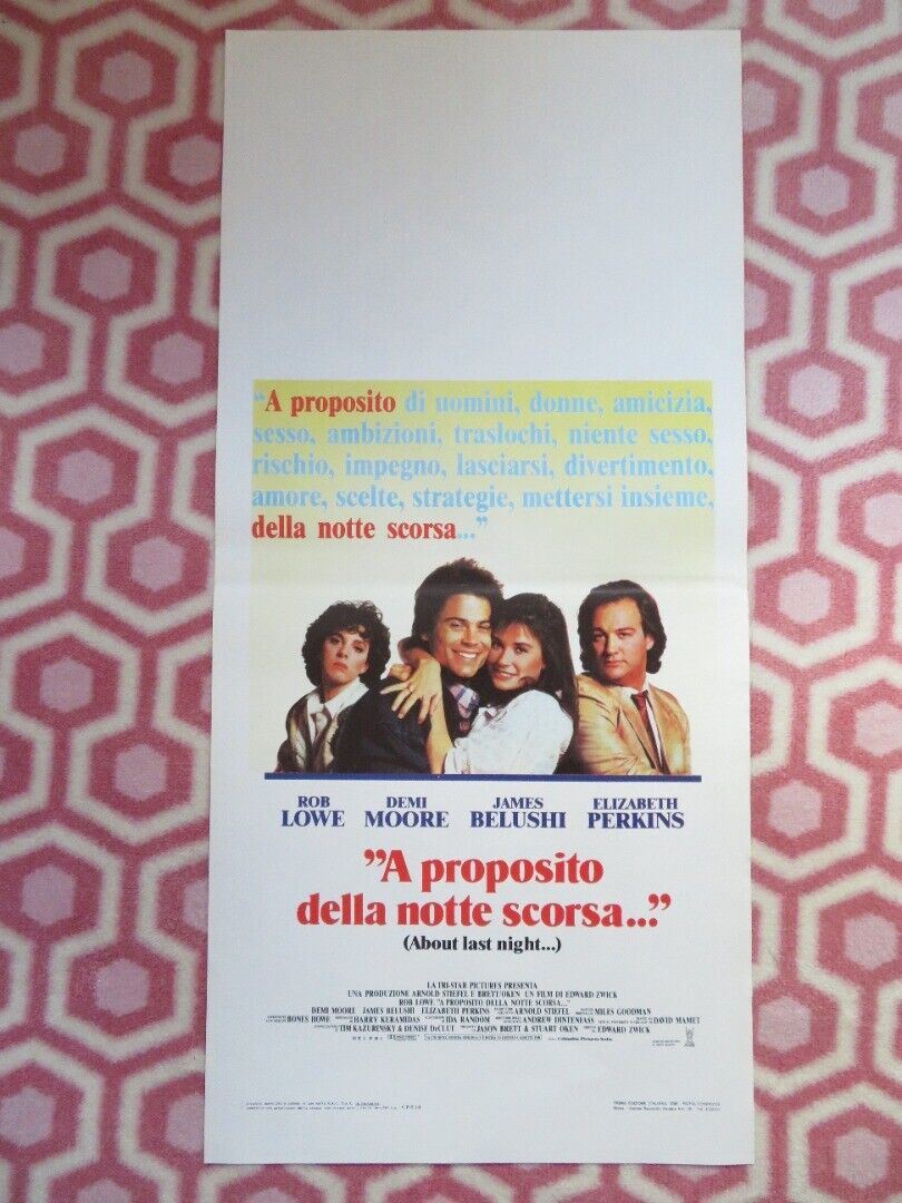 ABOUT LAST NIGHT... ITALIAN LOCANDINA (27.5"x13") POSTER ROB LOWE DEMI MOORE '86 - Rendezvous Cinema