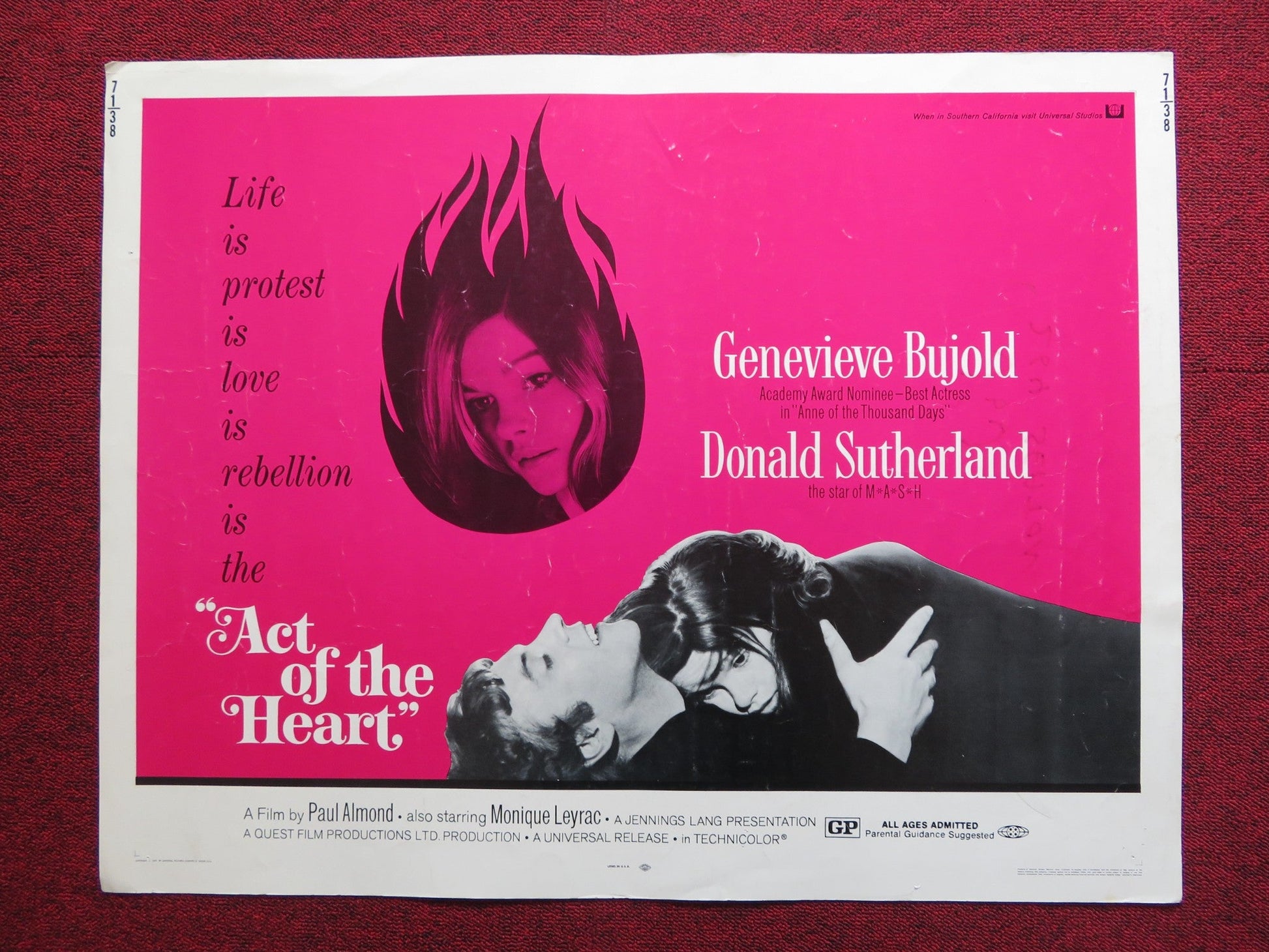 ACT OF THE HEART US HALF SHEET (22"x 28") POSTER G. BUJOLD D. SUTHERLAND 1971 - Rendezvous Cinema