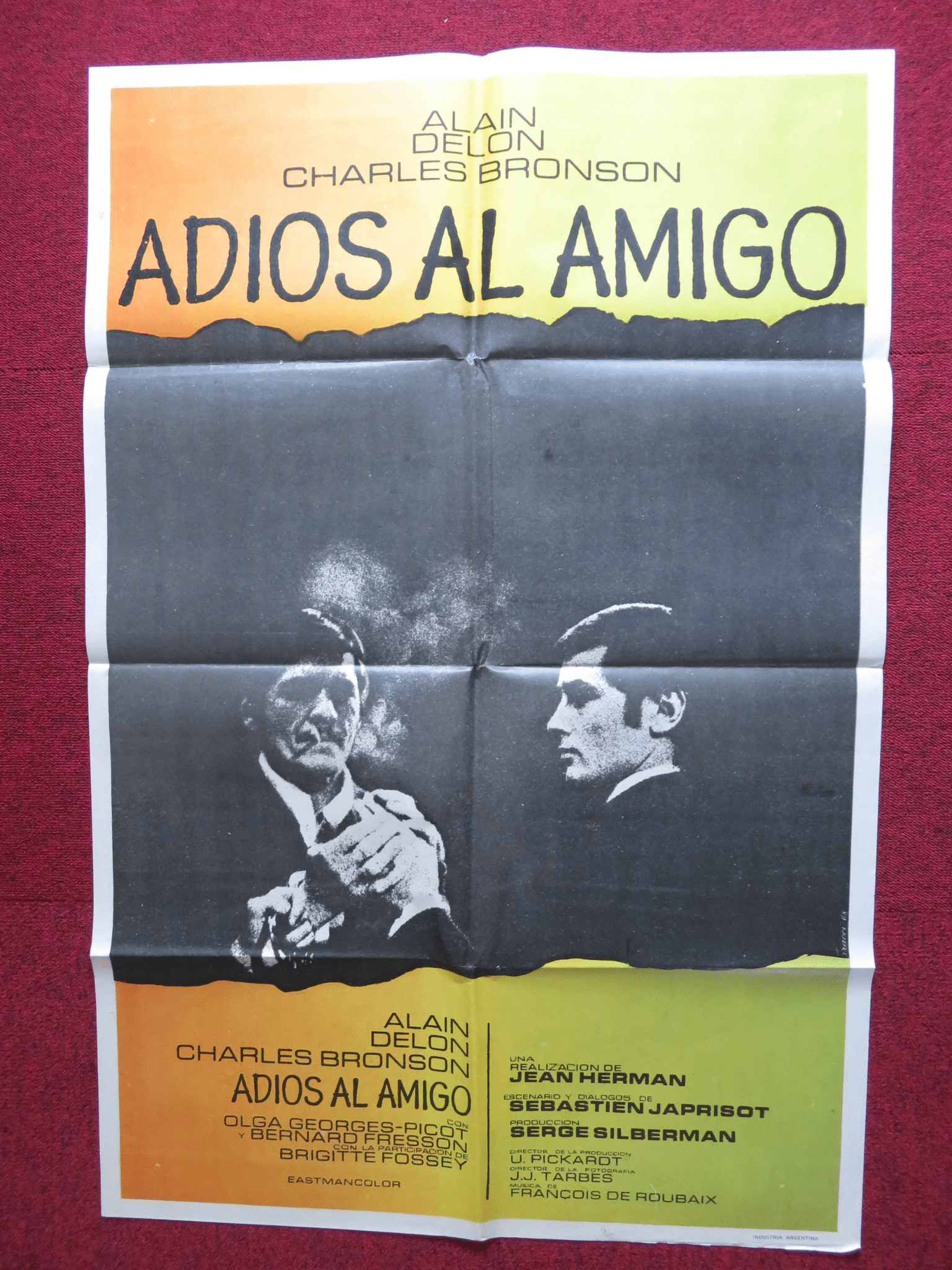 ADIOS AL AMIGO FOLDED ARGENTINA ONE SHEET POSTER CHARLES BRONSON A. DELON 1968 - Rendezvous Cinema