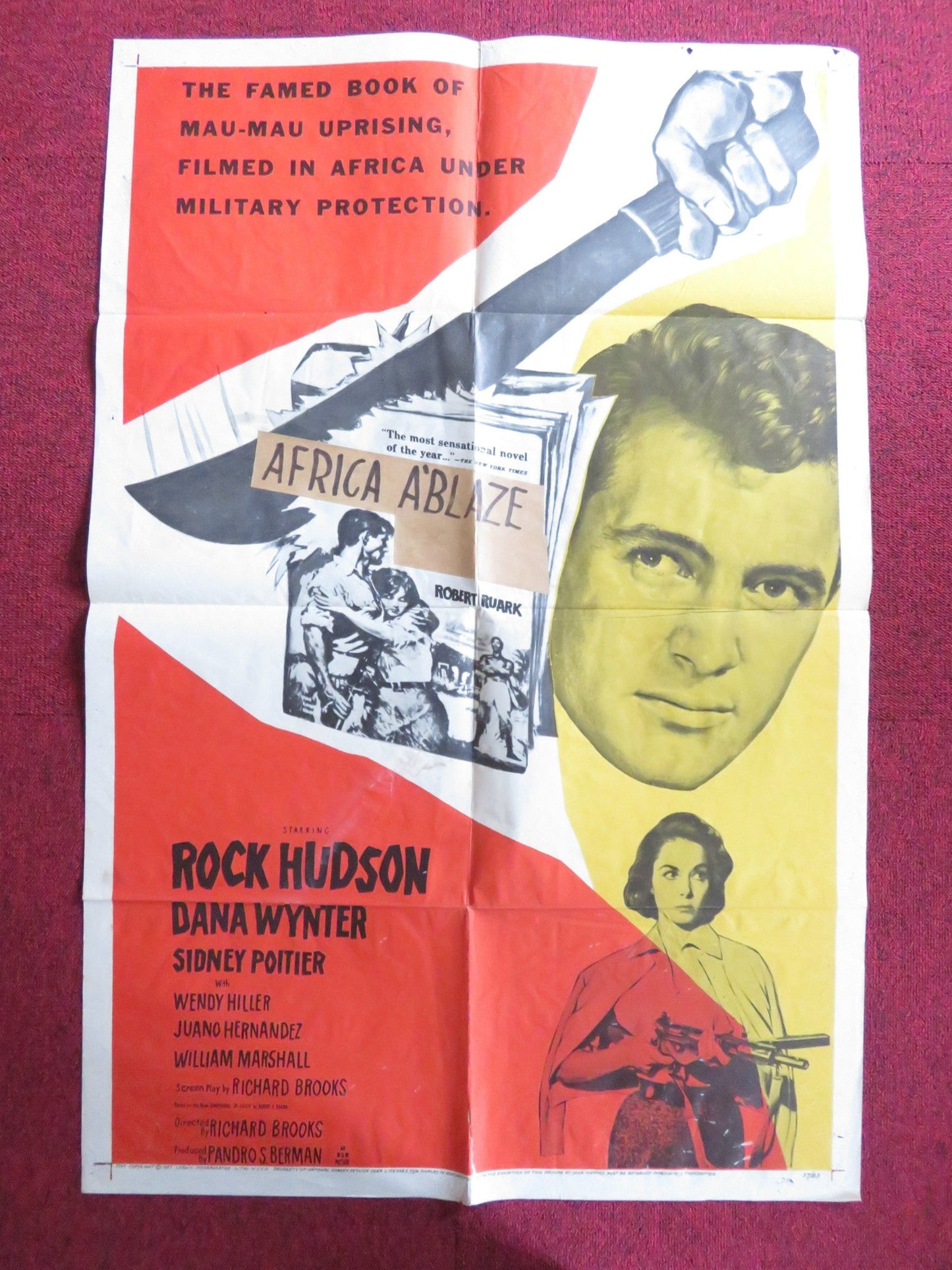 AFRICA ABLAZE / SOMETHING OF VALUE FOLDED US ONE SHEET POSTER ROCK HUDSON 1957 - Rendezvous Cinema