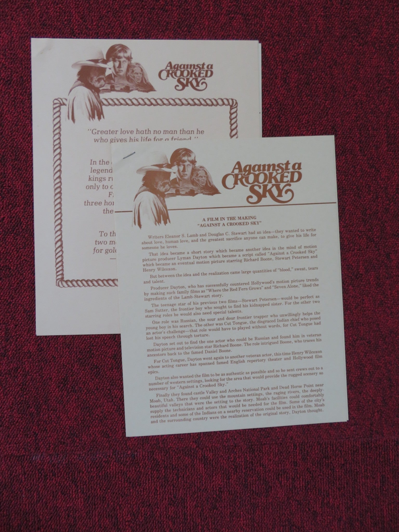 AGAINST A CROOKED SKY PRESSKIT DOTY - DAYTON PRODUCTIONS RICHARD BOONE 1975 - Rendezvous Cinema