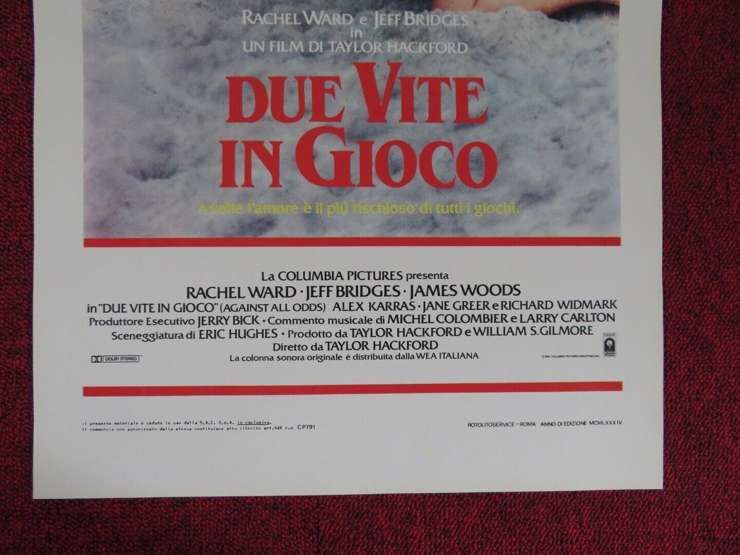 AGAINST ALL ODDS ITALIAN LOCANDINA (27.5"x13") POSTER RACHEL WARD 1984 - Rendezvous Cinema