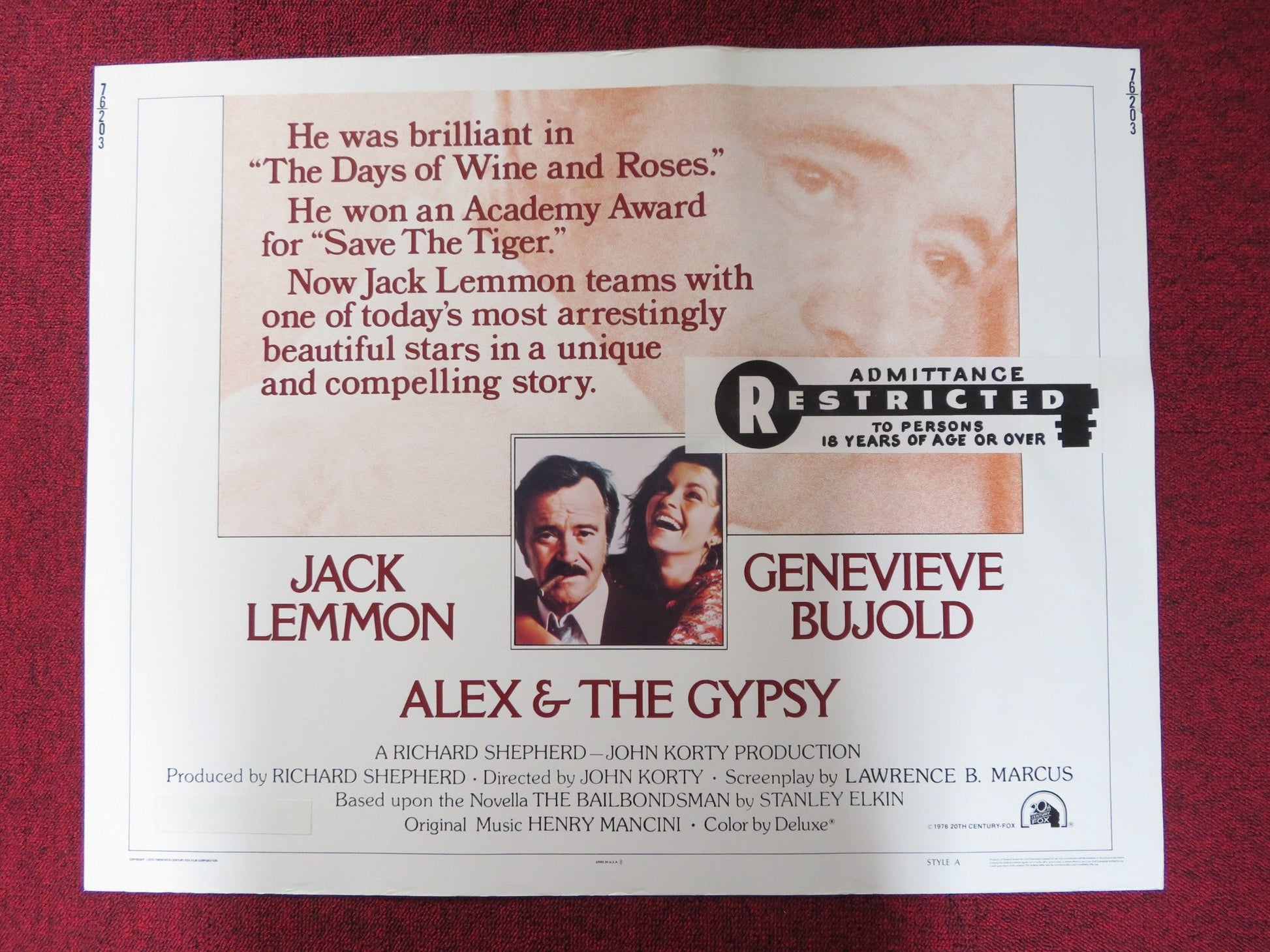 ALEX & THE GYPSY - STYLE A US HALF SHEET (22"x 28") POSTER JACK LEMMON 1976 - Rendezvous Cinema