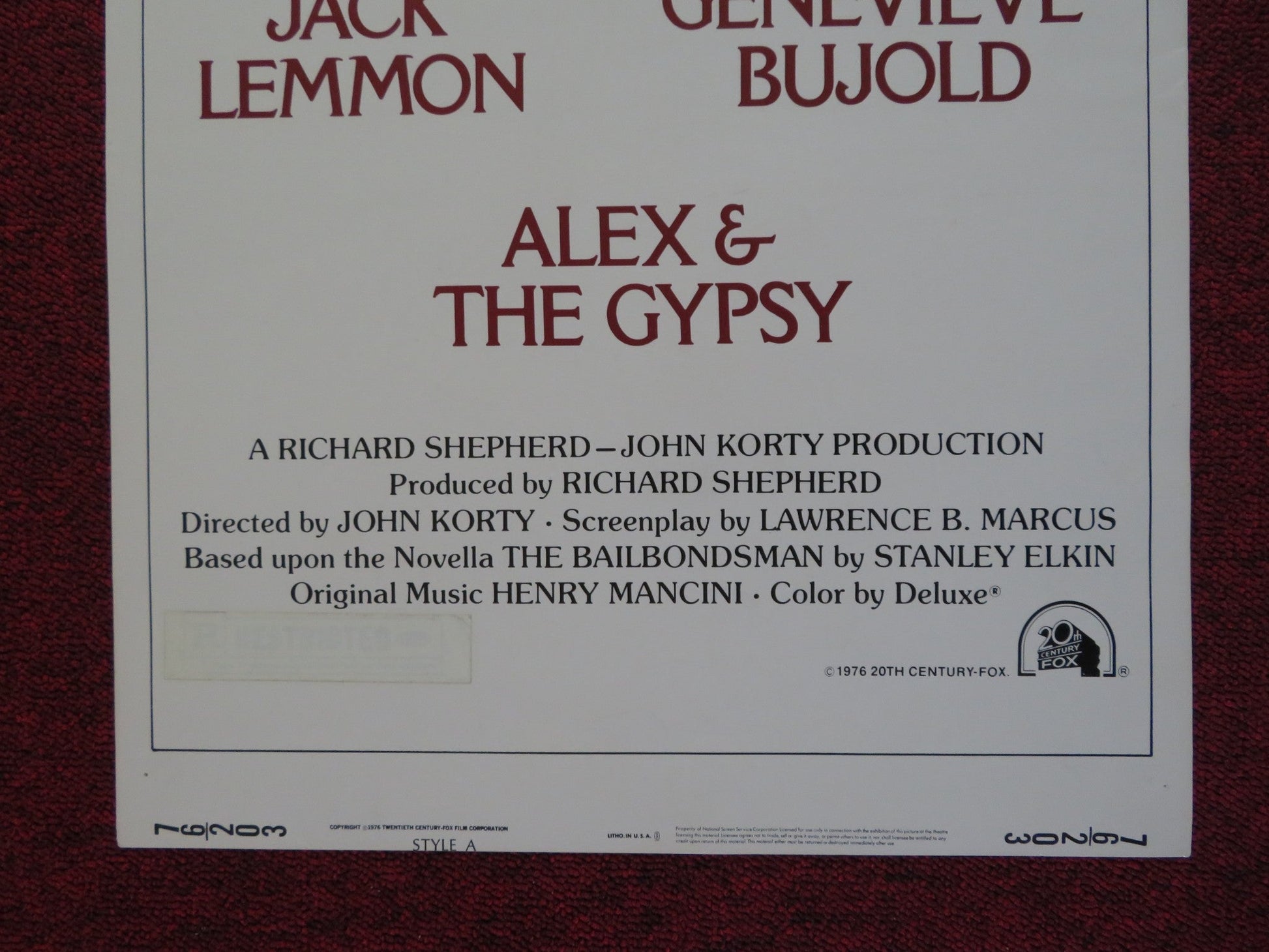 ALEX & THE GYPSY - STYLE A US INSERT (14"x 36") POSTER JACK LEMMON 1976 - Rendezvous Cinema