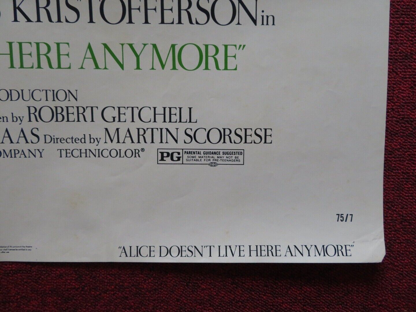 ALICE DOESN'T LIVE HERE ANYMORE FOLDED US ONE SHEET POSTER MARTIN SCORSESE 1974 - Rendezvous Cinema