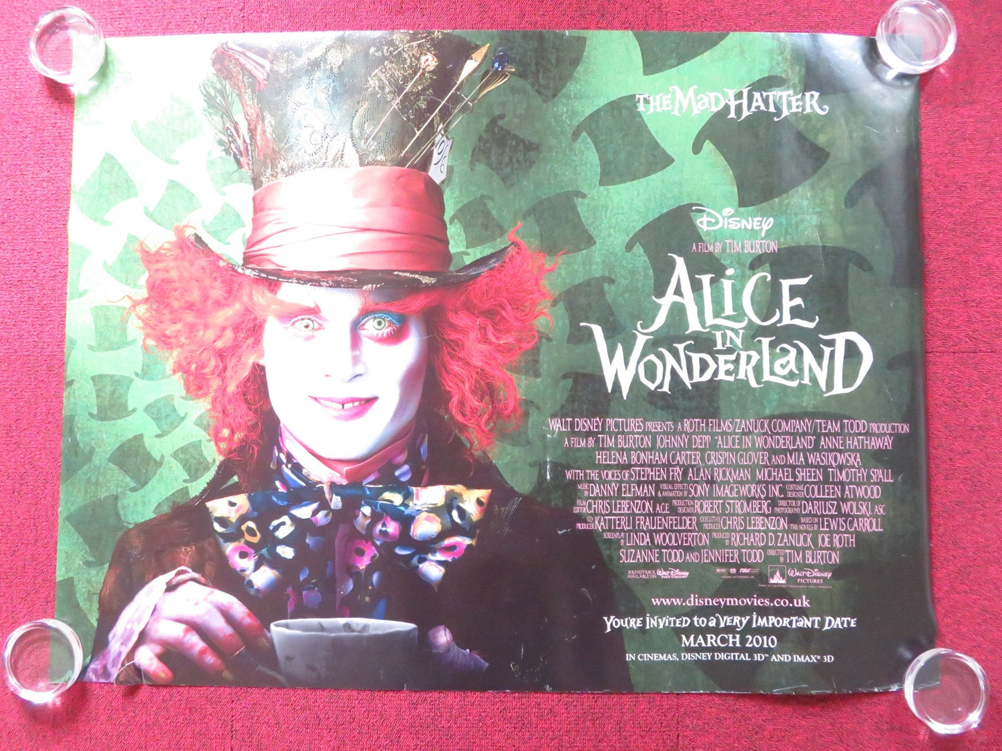 ALICE IN WONDERLAND UK QUAD (30"x 40") ROLLED POSTER JOHNNY DEPP H.B CARTER 2010 - Rendezvous Cinema