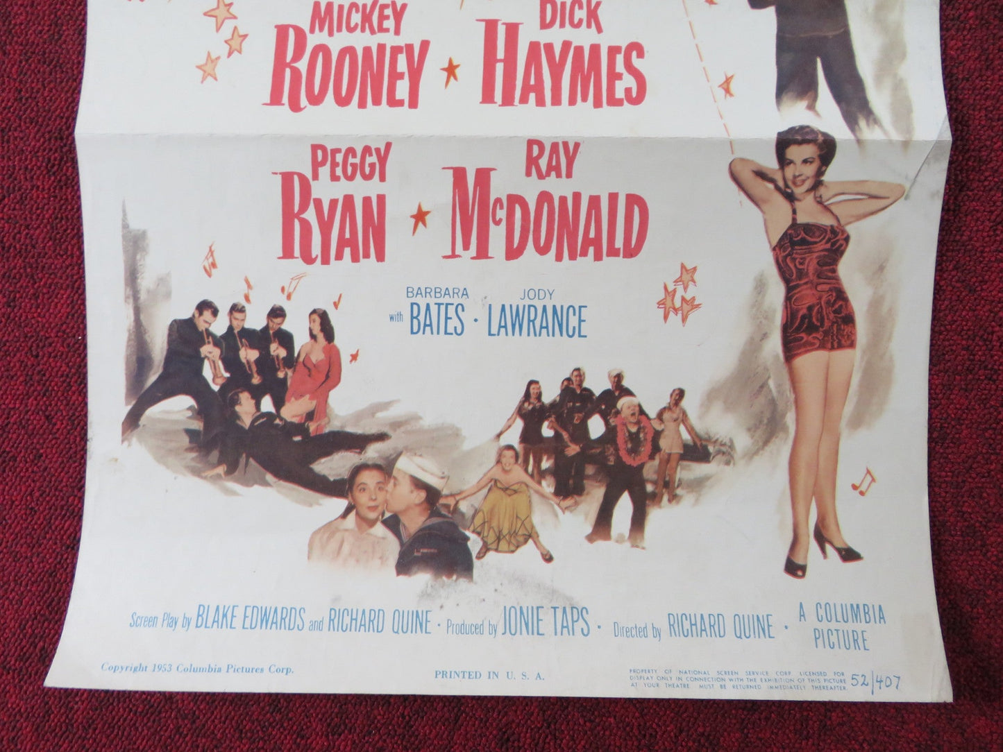 ALL ASHORE US INSERT (14"x 36") POSTER MICKEY ROONEY DICK HAYMES 1953 - Rendezvous Cinema