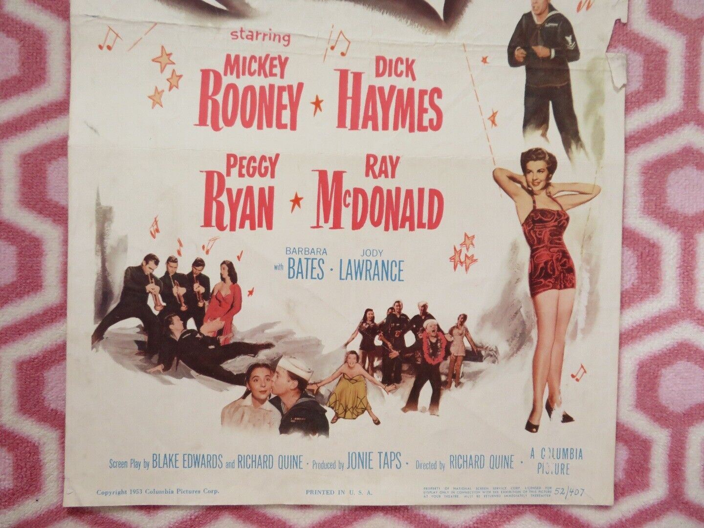 ALL ASHORE US INSERT (14"x 36") POSTER MICKEY ROONEY DICK HAYMES 1953 - Rendezvous Cinema