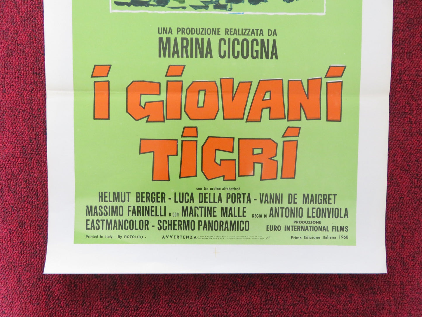 I GIOVANI TIGRI ITALIAN LOCANDINA POSTER HELMUT BERGER LUCA DELLA PORTA 1968