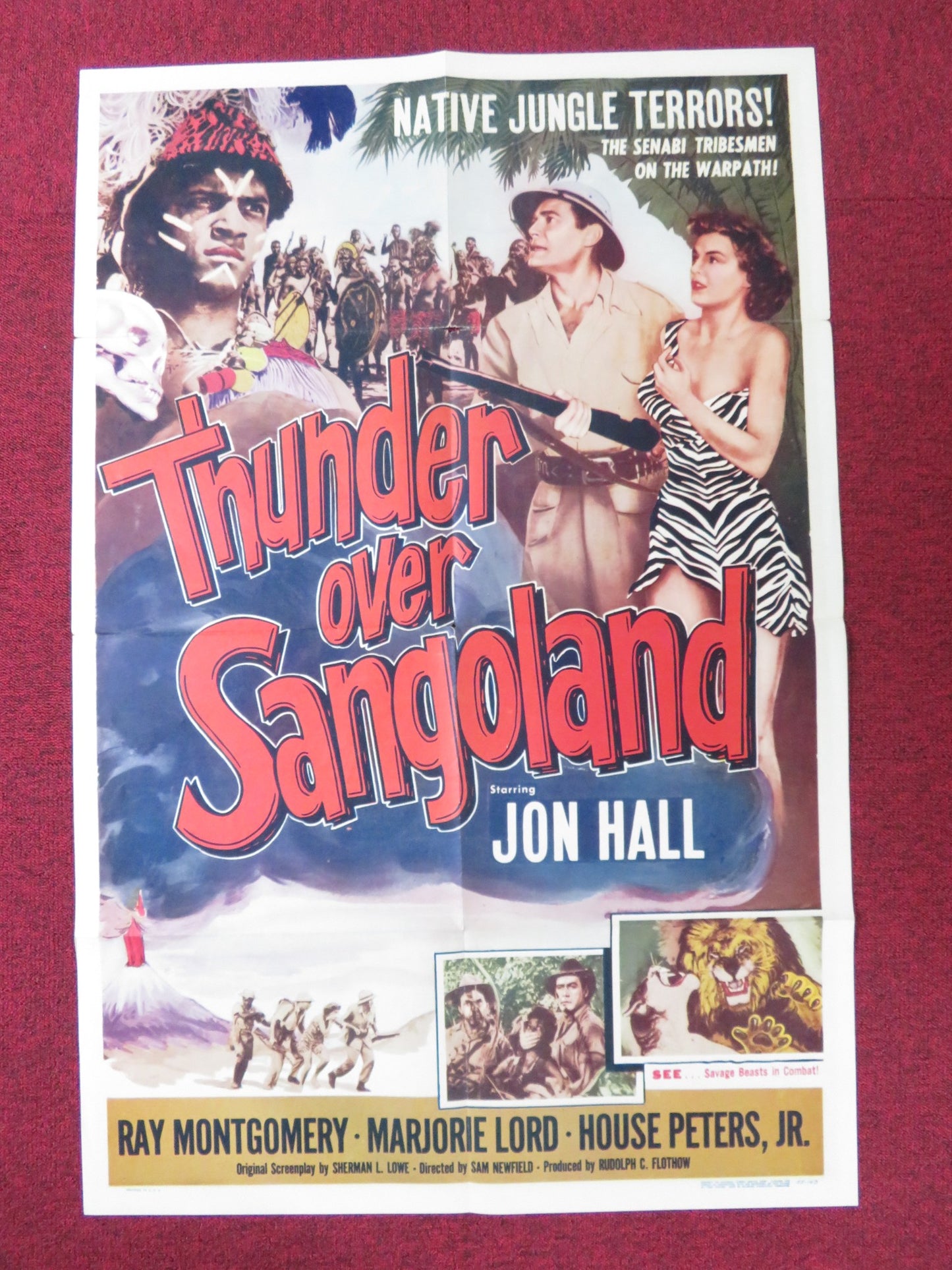 THUNDER OVER SANGOLAND FOLDED US ONE SHEET POSTER JON HALL RAY MONTGOMERY 1955