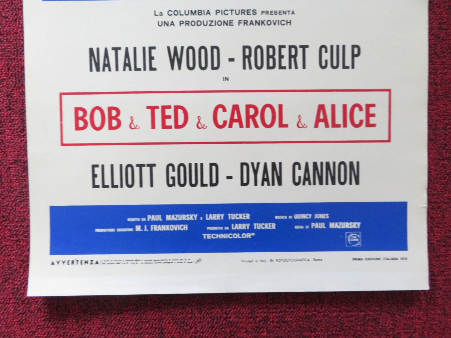 BOB & CAROL & TED & ALICE ITALIAN LOCANDINA POSTER ELLIOTT GOULD D. CANNON 1970