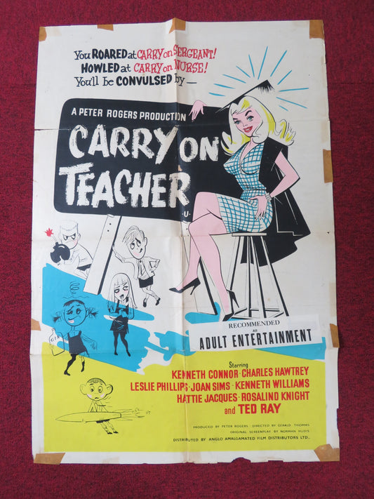 CARRY ON TEACHER FOLDED UK ONE SHEET POSTER C. HAWTREY KENNETH WILLIAMS 1959