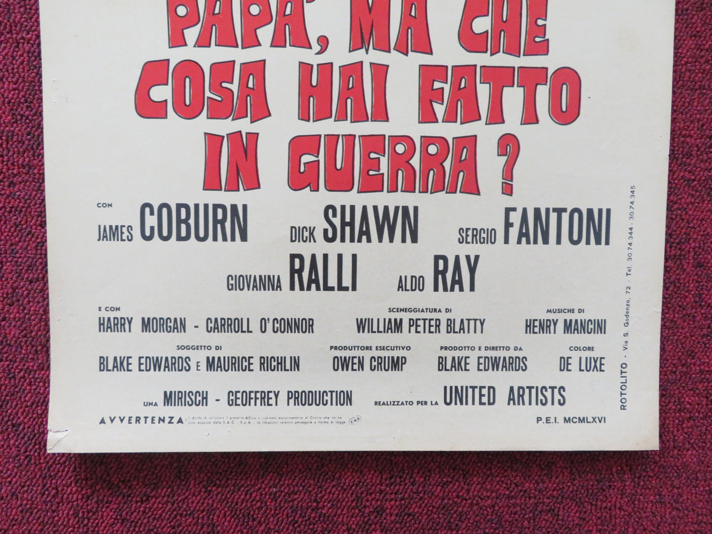 WHAT DID YOU DO IN THE WAR, DADDY? ITALIAN LOCANDINA POSTER JAMES COBURN 1966