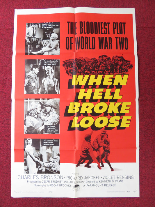 WHEN HELL BROKE LOOSE FOLDED US ONE SHEET POSTER CHARLES BRONSON R. JAECKEL 1958