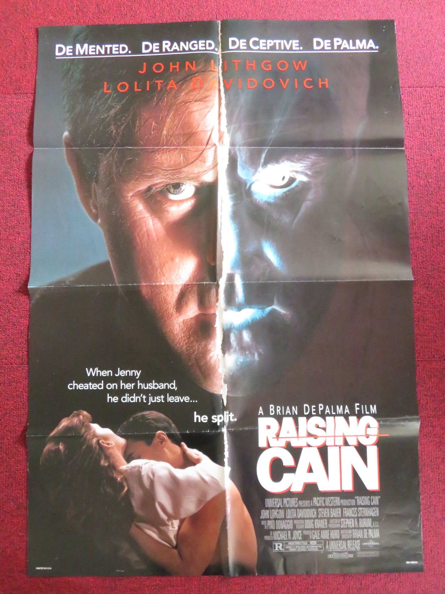 RAISING CAIN FOLDED US ONE SHEET POSTER JOHN LITHGOW LOLITA  DAVIDOVICH 1992