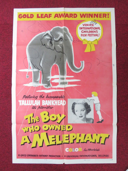 THE BOY WHO OWNED A MELEPHANT FOLDED US ONE SHEET POSTER TALLULAH BANKHEAD 1959