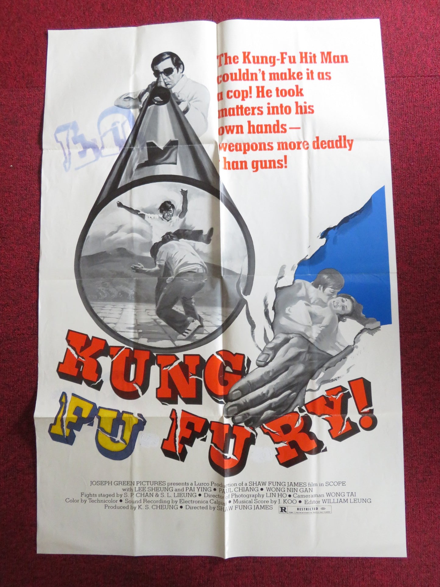 KUNG FU-RY FOLDED US ONE SHEET POSTER LEE SHEUNG PAI YING 1972