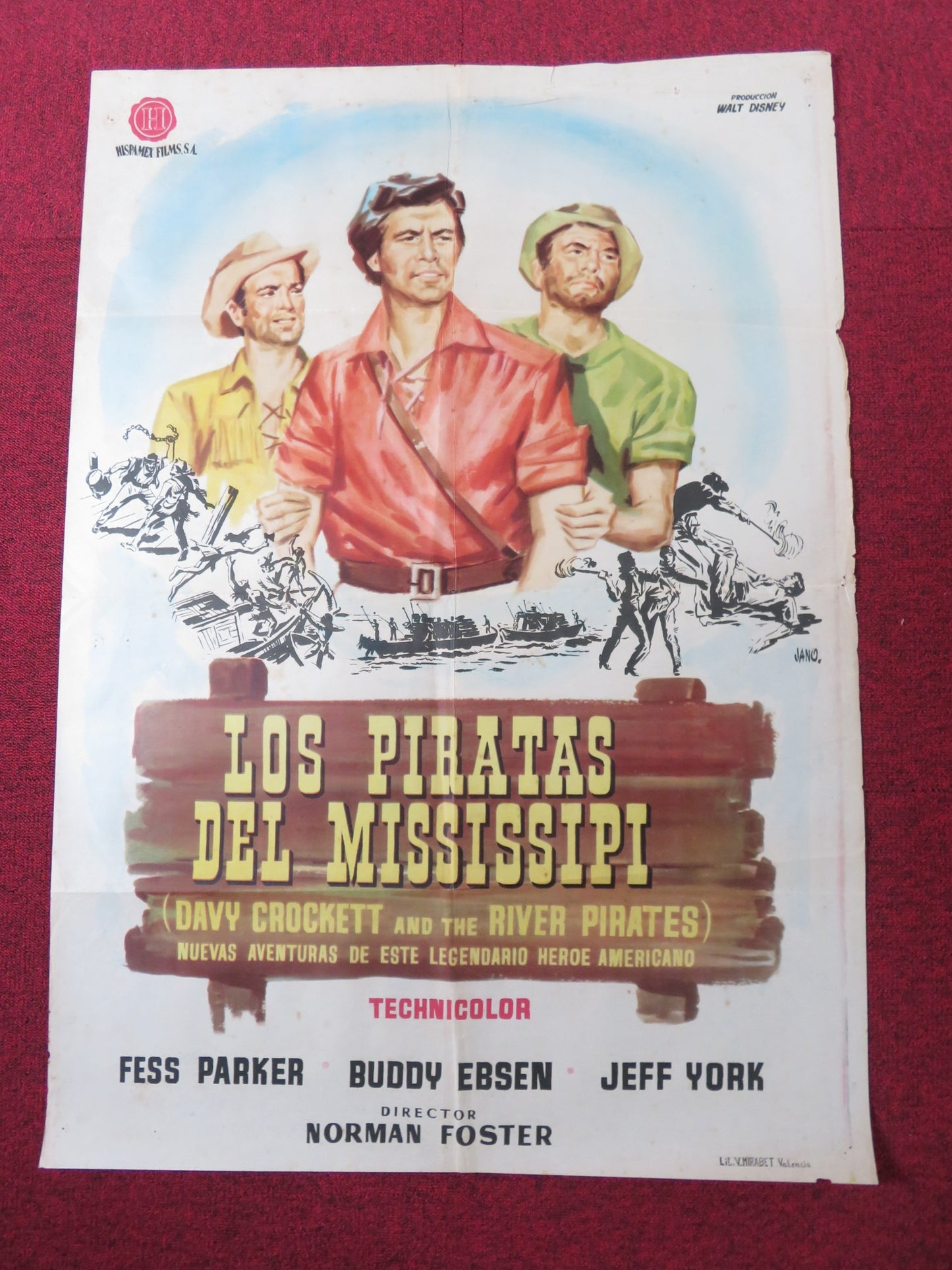 DAVY CROCKETT AND THE RIVER PIRATES SPANISH POSTER DISNEY FESS PARKER 1959