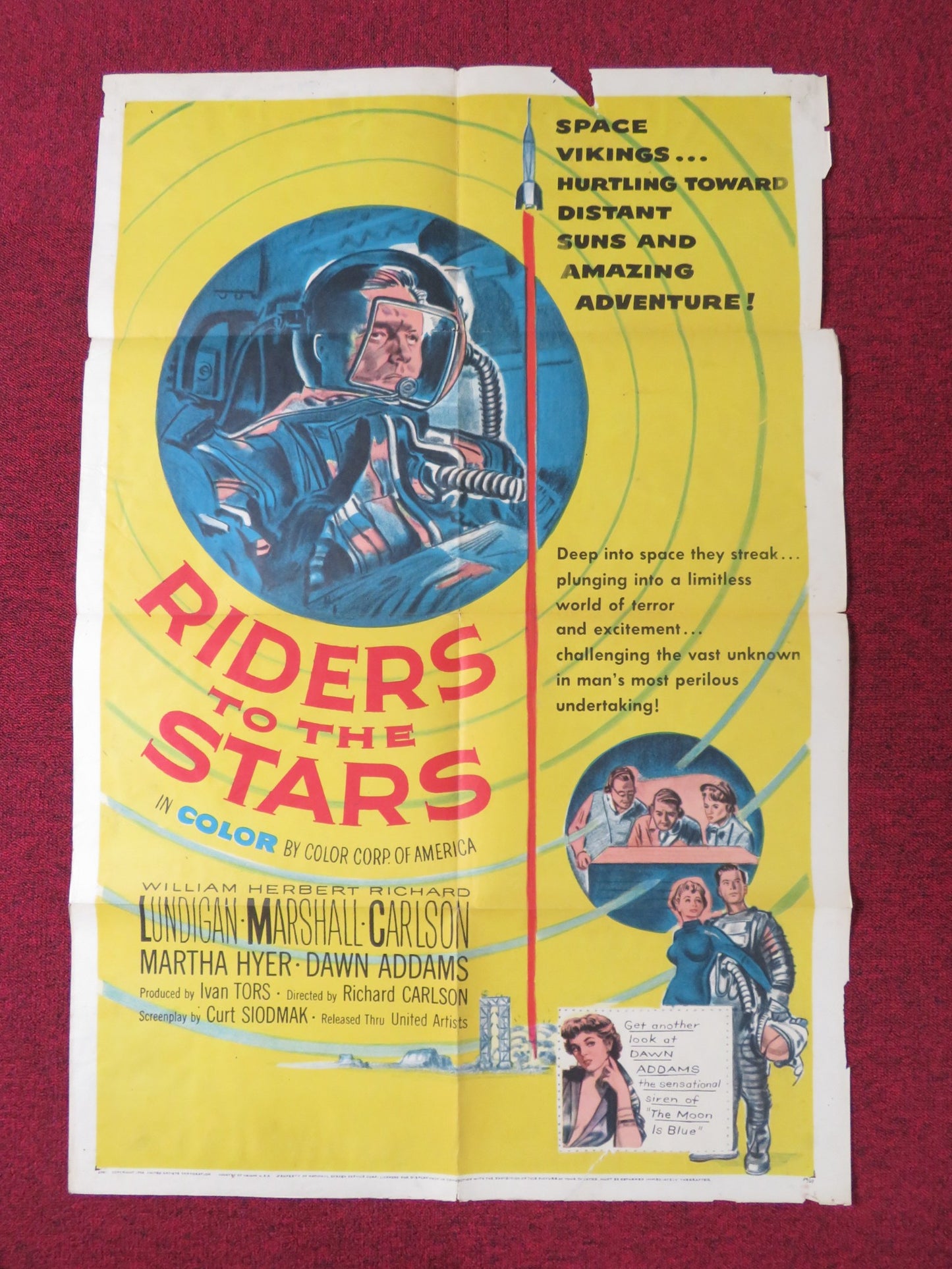 RIDERS TO THE STARS FOLDED US ONE SHEET POSTER WILLIAM LUNDIGAN H. MARSHALL 1954