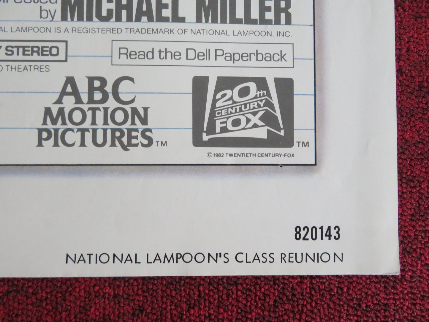 NATIONAL LAMPOON'S CLASS REUNION FOLDED US ONE SHEET POSTER GERRIT GRAHAM 1982