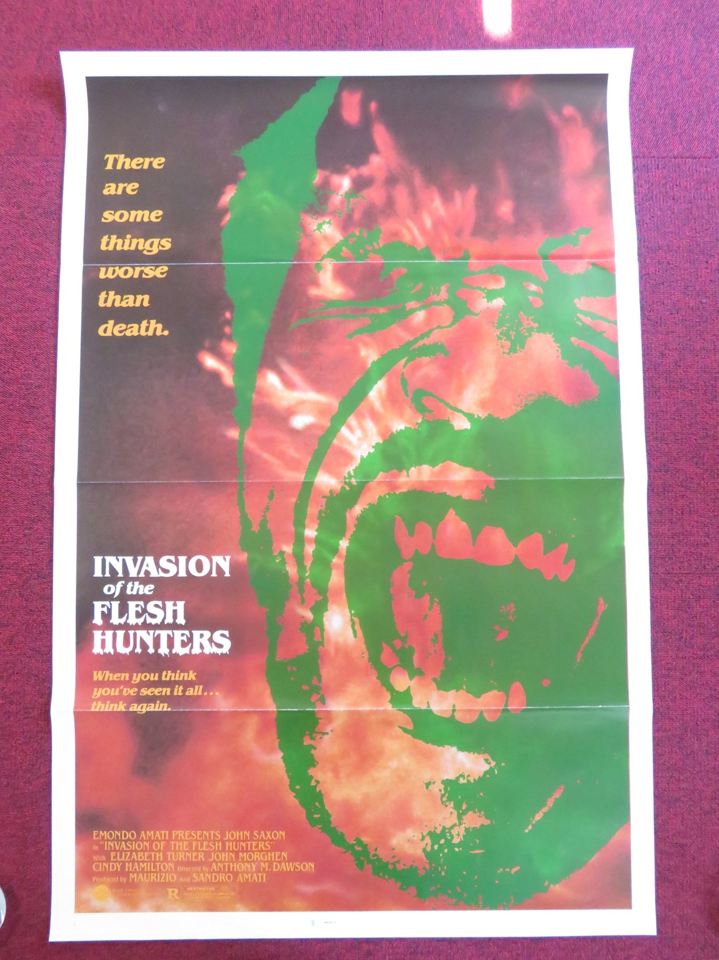 CANNIBAL APOCALYPSE US TRI FOLDED ONE SHEET ROLLED POSTER JOHN SAXON 1983